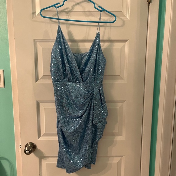 NWOT Shein dusty blue contrast sequin wrap hem cami dress size large - Picture 2 of 5